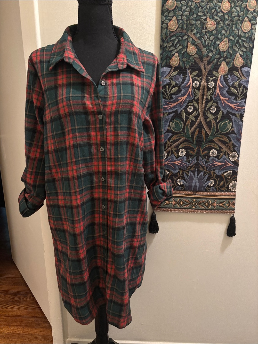 Umgee Red and Green Button Up Holiday Flannel Dress L